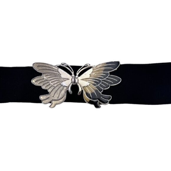 Metal Butterfly Buckle Waist Belt Wide Elastic Adj Up to 31" COTTAGECORE Preppy - Picture 2 of 7